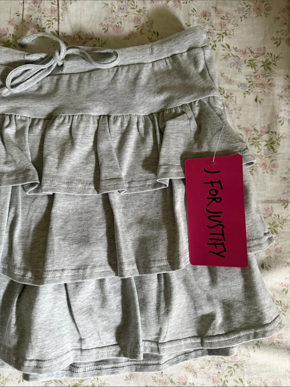J for Justify Light Gray Tiered Ruffle Skirt with Drawstring
